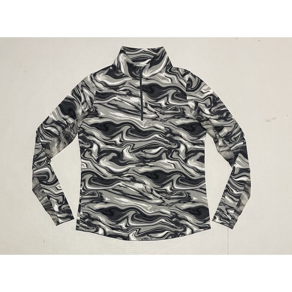 IBKUL IceFil Womens Small 1/4 Zip Gray Black Abstract Print Golf Sun‎ Shirt